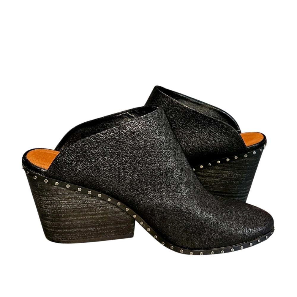 LUCKY BRAND Black Leather Studded Clog Bootie Size 8.5 M - Picture 7 of 16